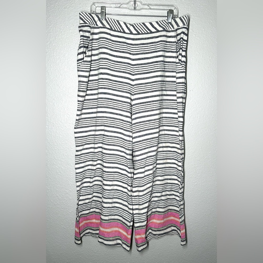 Trina Turk Wide Leg Linen Pants Summer Striped Pink Gray Women’s Size XL